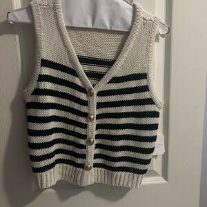 Striped Black and Cream Sweater Vest